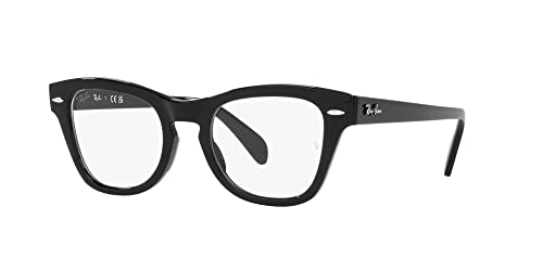 Ray-Ban RX0707V Square Prescription Eyewear Frames, Black/Demo Lens, 48 mm