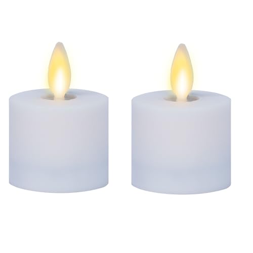 Luminara Moving Flame LED Flameless Tealight (1.4" x 2") Remote Ready Battery Operated Plastic LED Flameless Tea Light - Smooth Matte - Pearl Ivory (2-Pack)