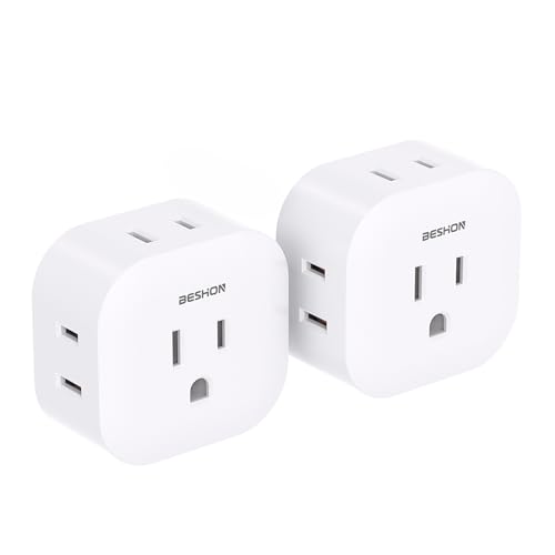 Multi Plug Outlet Extender 2 Pack, Wall Outlet Splitter with 5 Wall Outlets, Small Multiple Plug Extender, Cruise Essentials, Plug Adapter No Surge Protector for Cruise Ship Home Office Dorm Room