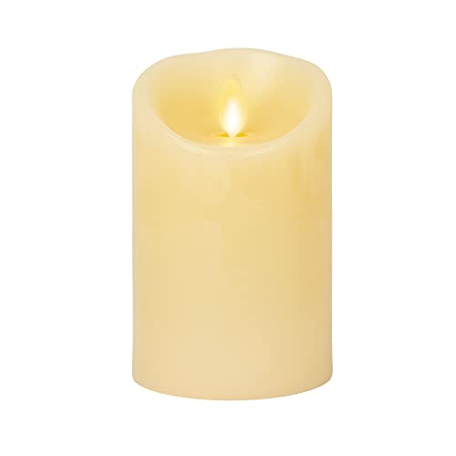 Luminara Moving Flame Pillar Flameless LED Candle, Scalloped Edge, Real Wax, Unscented - Ivory