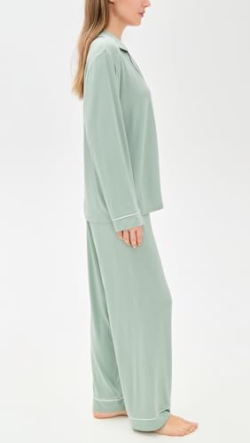 Eberjey Women's Gisele The Long Pajama Set, Pure Ivory/Navy, Off White, White, XS