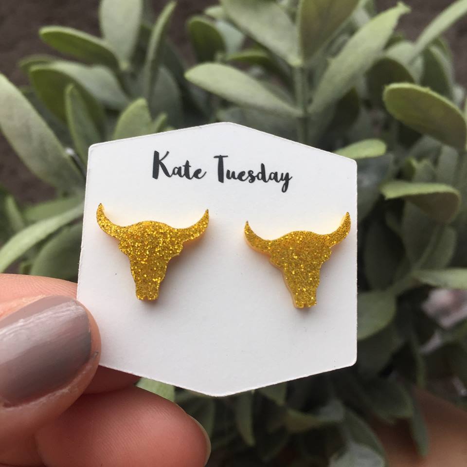 Golden Steer Head Stud Acrylic Earrings