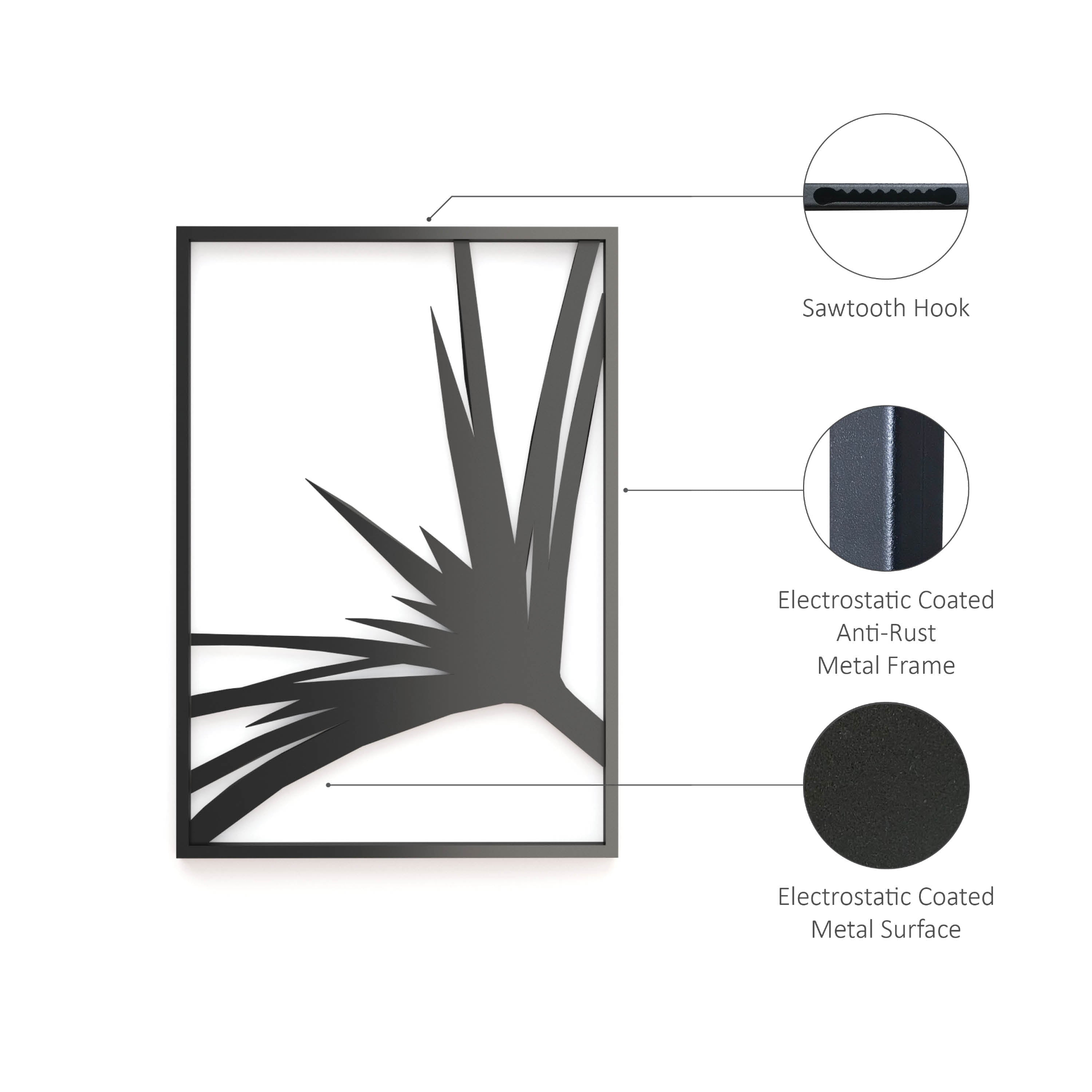 Metal Wall Art - Fan Palm Leaf (Black) Nature Wall Decor