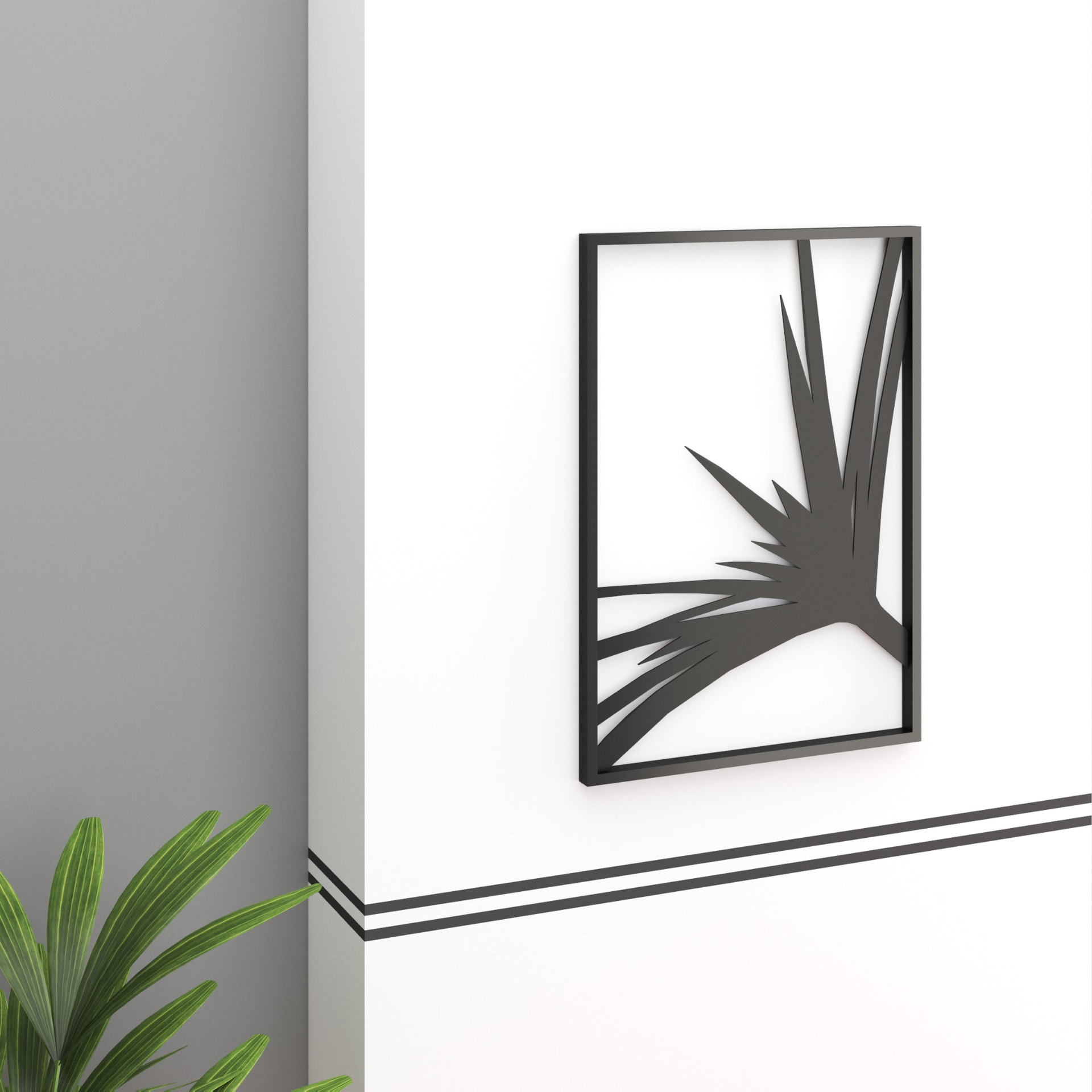 Metal Wall Art - Fan Palm Leaf (Black) Nature Wall Decor