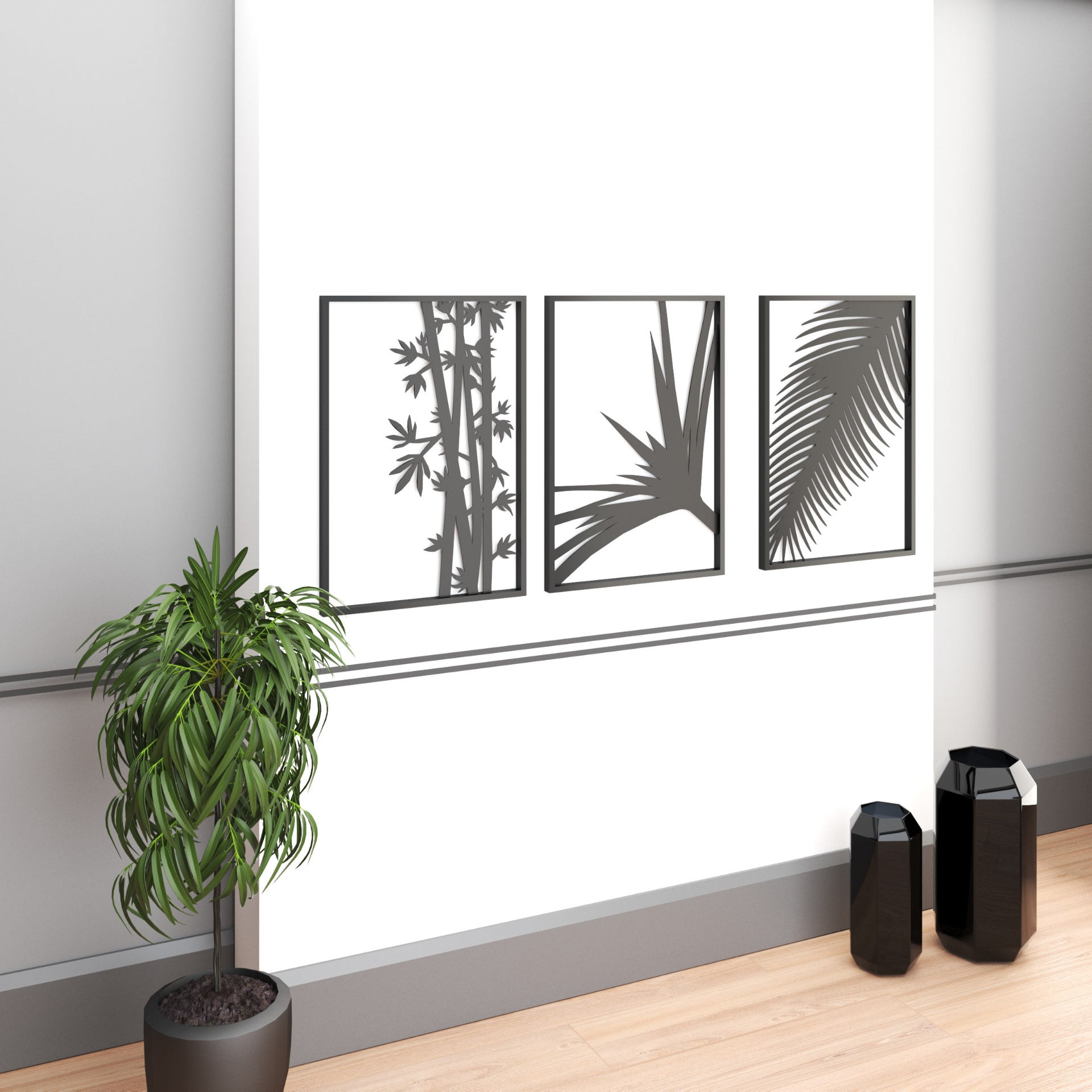 Metal Wall Art - Fan Palm Leaf (Black) Nature Wall Decor