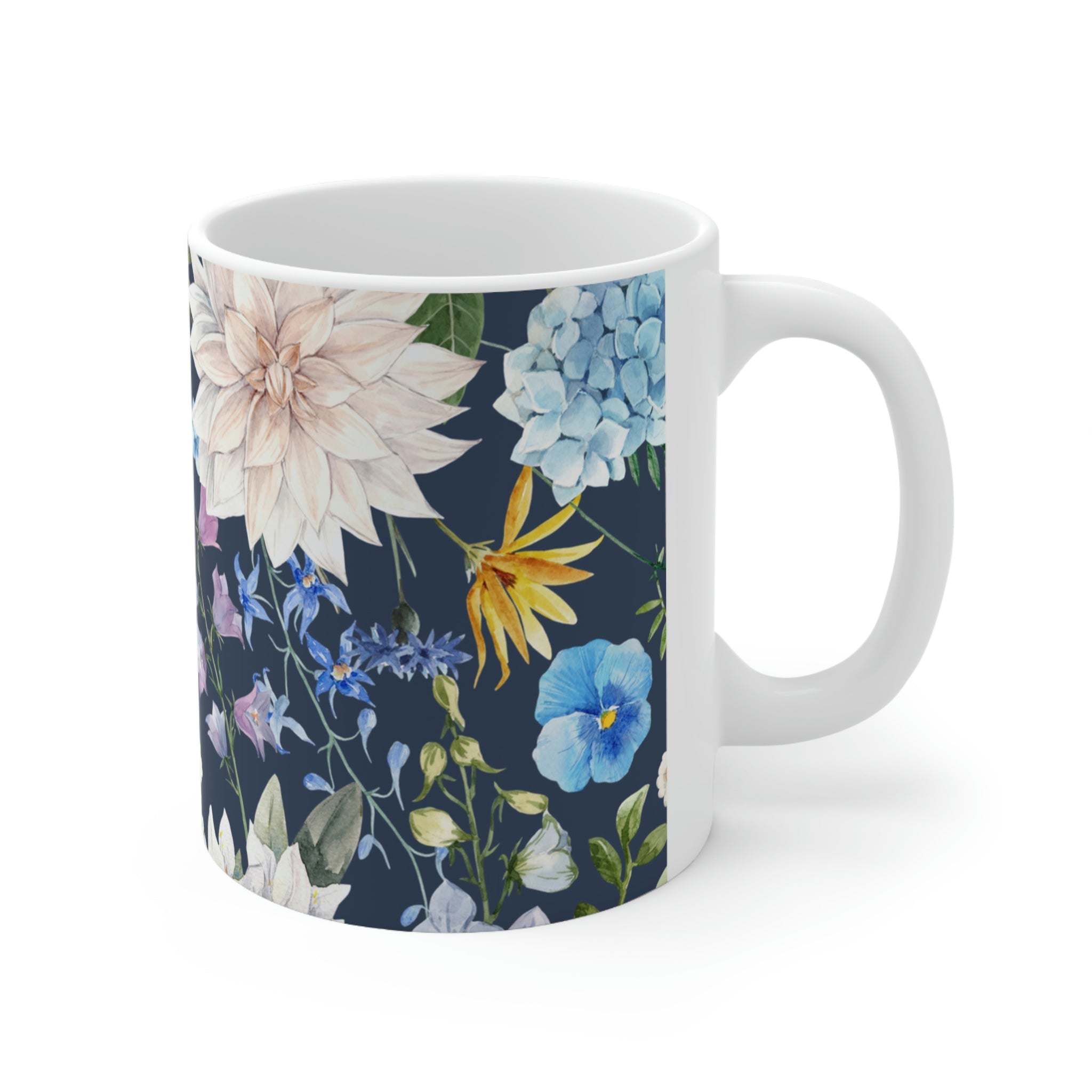 Navy Flora Coffee Tea Mug