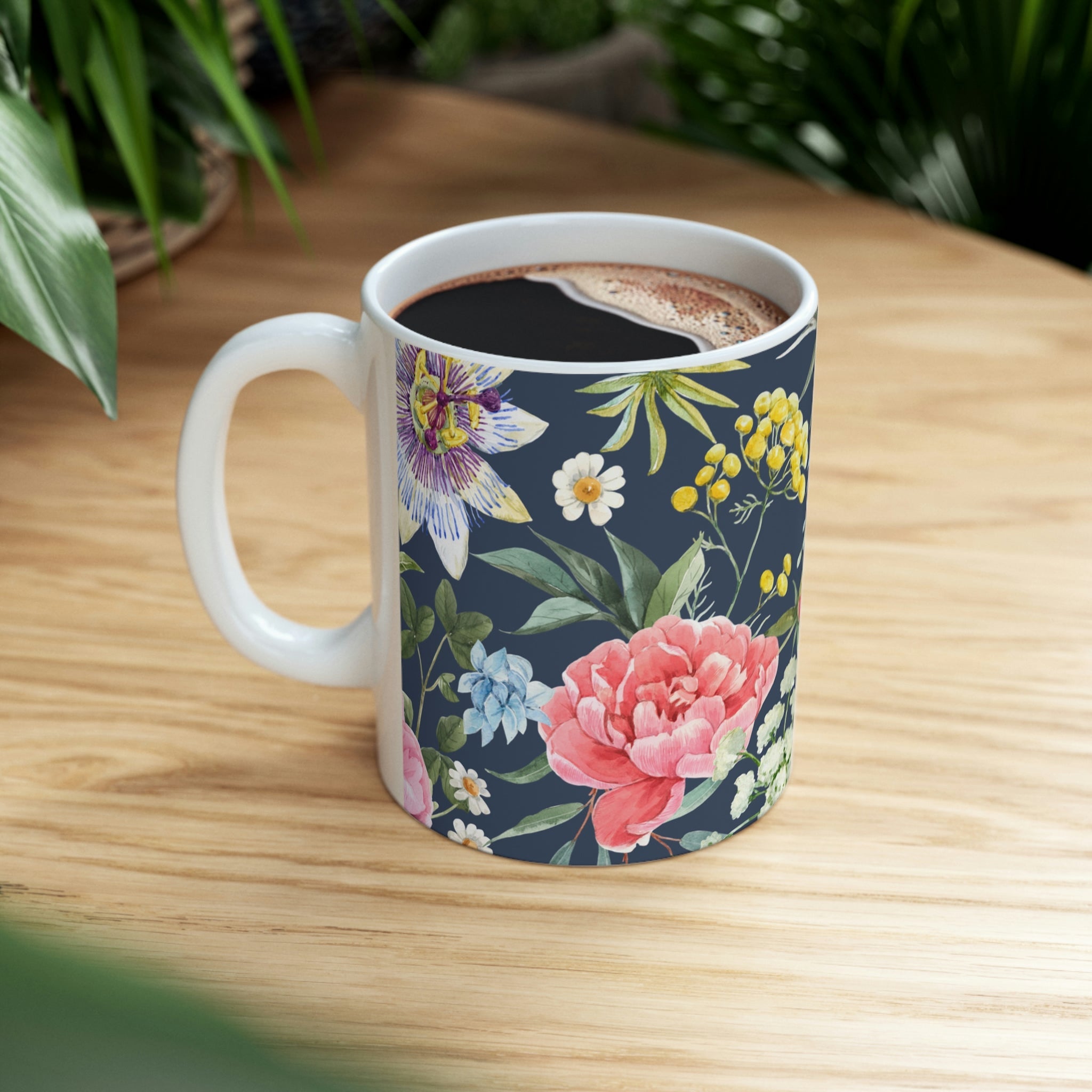 Navy Flora Coffee Tea Mug