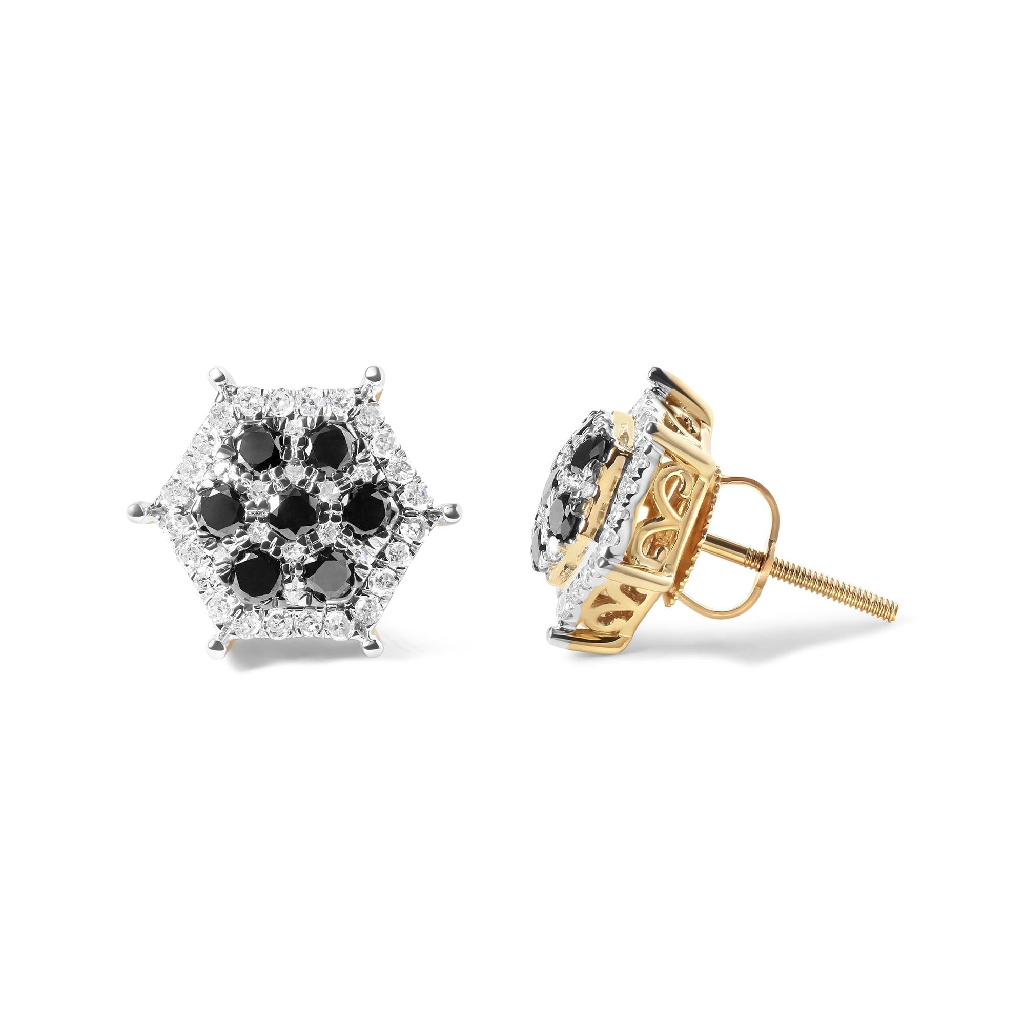 Men's 10K Yellow Gold 7/8 Cttw White and Black Treated Diamond Earring