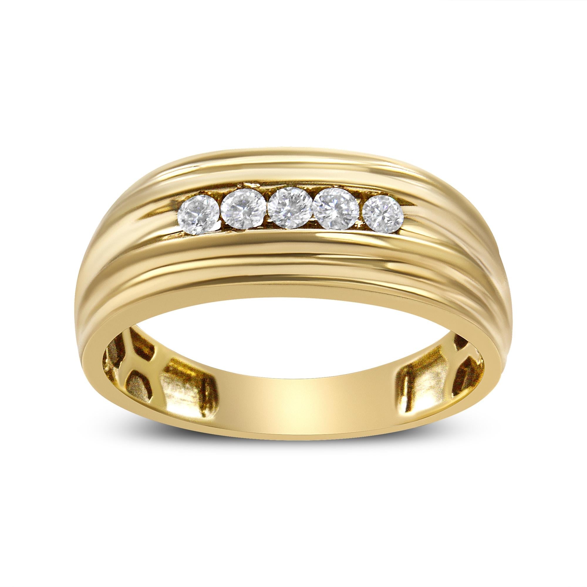 10K Yellow Gold 1/4 Cttw Round-Cut Diamond 5-Stone Men's Band Ring