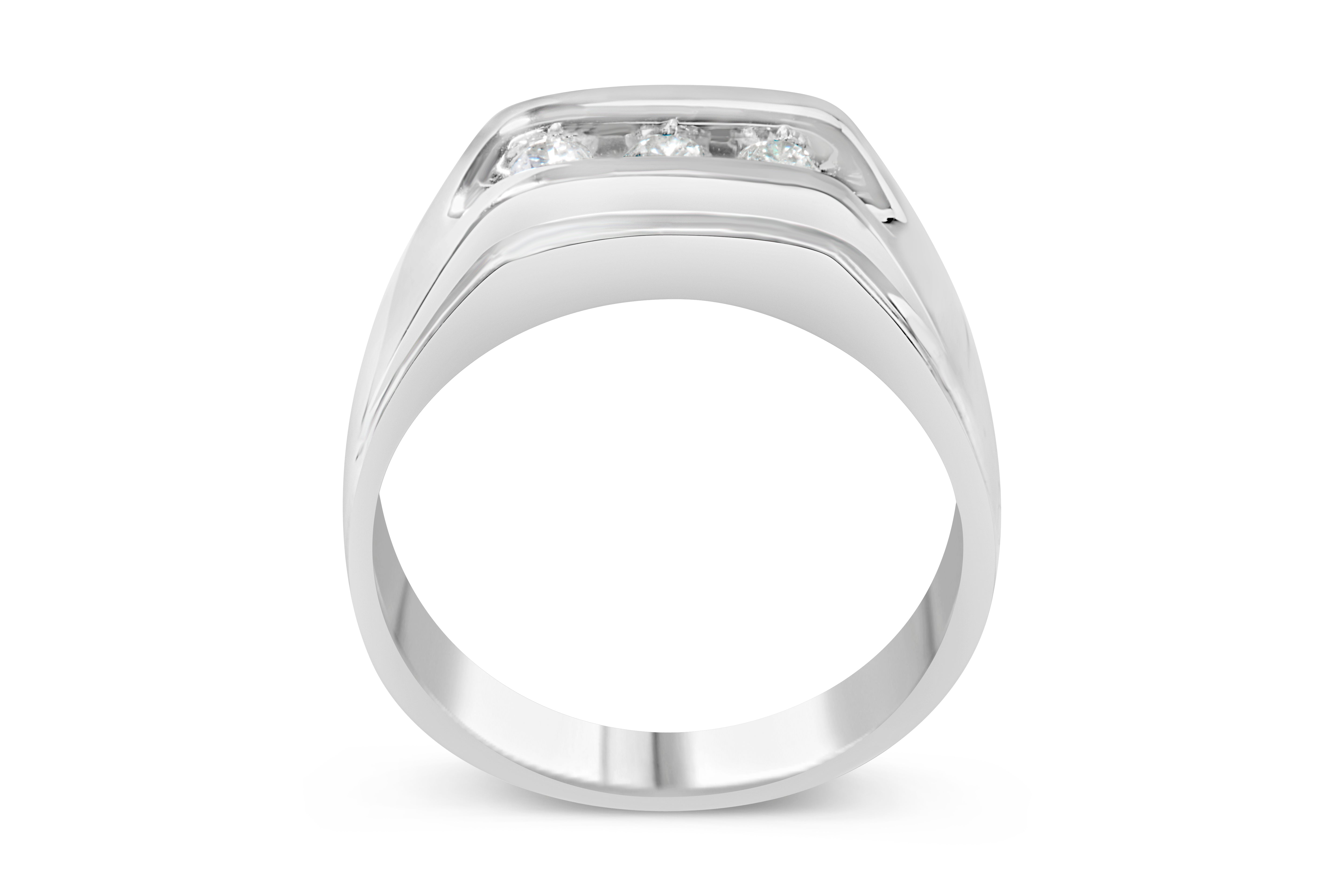 Men's .925 Sterling Silver 1/3 Cttw Diamond Channel Set 3 Stone Ring Band (I-J Color, I3 Clarity) - Ring Size 10