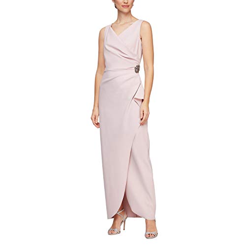 Alex Evenings Women's Slimming Long Side Ruched Dress with Cascade Ruffle Skirt, Blush, 14