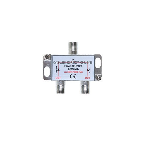 Cables Direct Online 2 Way Bi-Directional 5-2300 MHz Indoor and Outdoor Waterproof Coaxial Antenna Splitter for RG6 RG59 Coax Cable Satellite HDTV (2 Ports)