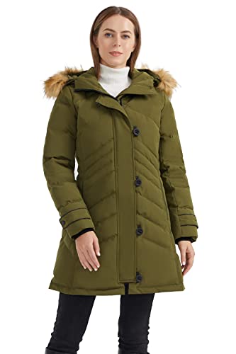 Orolay Women's Hooded Slim Puffer Jacket Quilted Mid Length Winter Down Coat Green XS