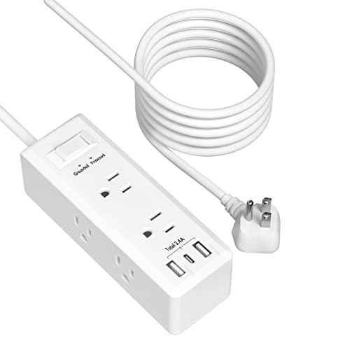 BN-LINK Surge Protector Power Strip with 6 Outlets 2 USB-A 1 USB-C(Total 3.4A), 3-Side Outlet Extender Strip with 5 Ft Extension Cord, Flat Plug, Desktop Charging Station for Travel, Home, Office, 15A