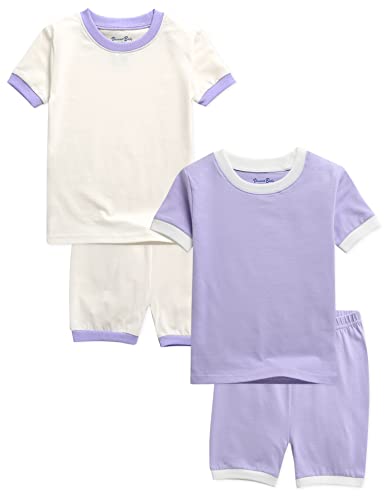 VAENAIT BABY Boys Girls Pajamas Set Cotton Summer Short Sleepwear Pjs 2pcs Set Macaron Creampurple+Purple XS