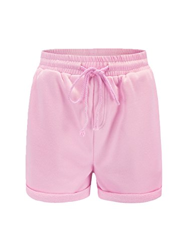 Famulily Women's Summer Beach Shorts Casual Comfy Pajama Shorts with Drawstring(Pink,S)