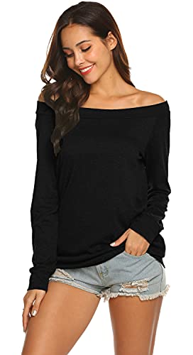 Halife Red Off the Shoulder Tops for Women Long Sleeve Loose Casual Slouchy Shirts M