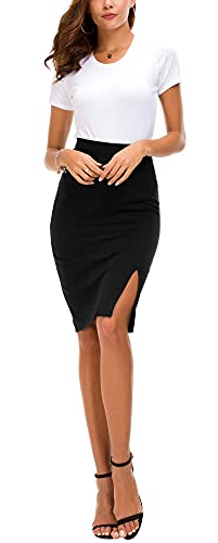 EXCHIC Women's Pencil Skirt Bodycon Business Skirt Side Slit Hem (Large, Royal Blue)