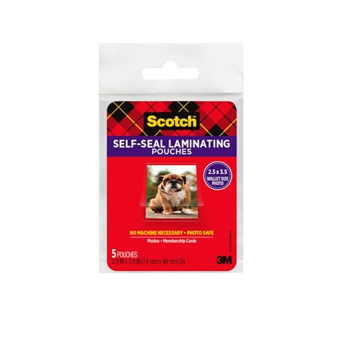 Scotch Self-Sealing Laminating Pouches, Wallet Photo Size, Glossy Finish, 2 1/2 in. x 3 1/2 in., 5 Pouches (Pack of 2)