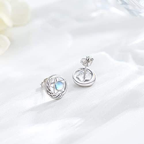 Moonstone Stud Earrings For Women, Sterling Silver Celtic Knot Pentacle Moon Star Hypoallergenic Earrings for Sensitive Ears 4mm Moonstone Jewelry Celtic Gift For Mother Friend