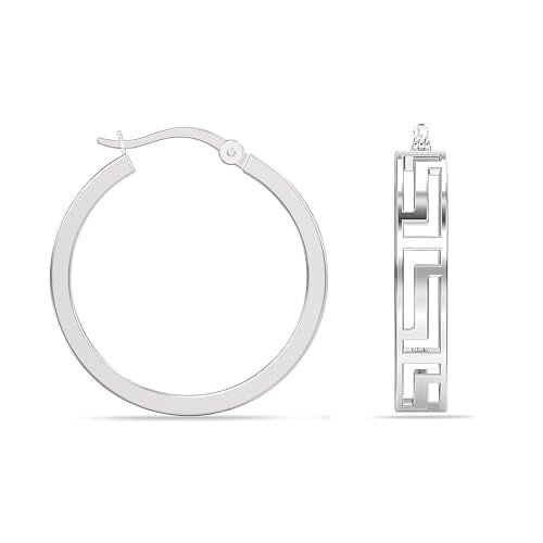 LeCalla 925 Sterling Silver Jewelry Light-Weight Greek Wall Cut-Out Hoop Earrings for Women Teen 20MM