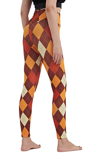 sissycos Women's Thanksgiving Day Plaid Printed Crossover Leggings Buttery Soft High Waisted Pants (Colorful Plaid, X-Large)