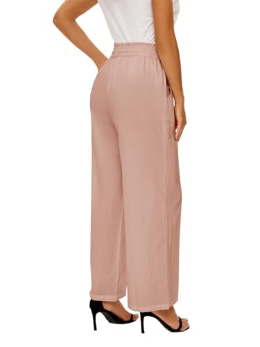 LNX Linen Pants for Women Striped High Waisted Wide Leg Drawstring Casual Loose Pants with Pockets