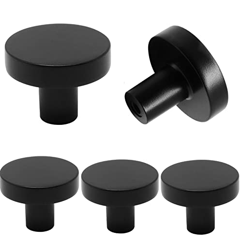 YuGtcen Cabinet Knobs 5 Pack, Kitchen Cabinet Knobs Inway Zinc Alloy Drawer Pulls and Knobs Furniture Hardware Modern Round Knobs for Kitchen Cupboard Dresser Drawer Closet Door (Black, 5)