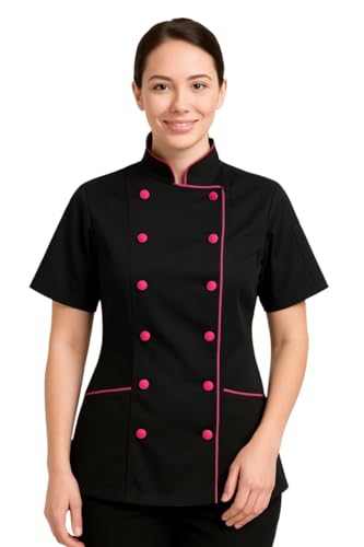 Short Sleeves Tailored Fit Chef Coat Jacket Uniform for Women for Food Service, Caterers, Bakers and Culinary Professional (Grey, Medium)
