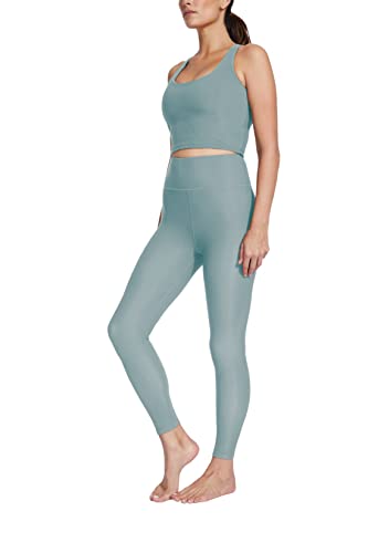 Sage Collective Activewear Women's High Rise Moisture Wicking Tummy Control Slimming Stretch Yoga Athletic Ribbed Folded Edge High Waisted 7/8 Legging, Ether, Small