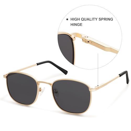 Appassal Small Retro Square Sunglasses for Women Men with Spring Hinge Sunnies AP3646,Gold/Grey