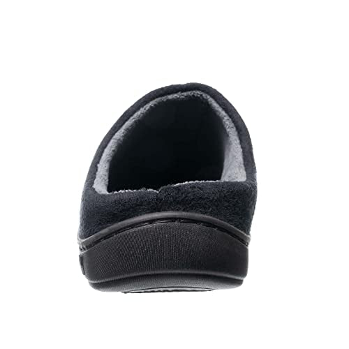 isotoner Men's Classic Microterry Slippers, Fuax Microsuede Black, 8-9