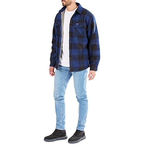 Smith's Workwear Men's Sherpa-Lined Plaid Fleece Shirt Jacket, Blue/Black-503, M