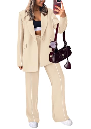 PRETTYGARDEN Women's Fall 2 Piece Blazer Outfits Business Casual Oversized Jacket Wide Leg Work Pants Dressy Suit Set (Wine Red,Medium)