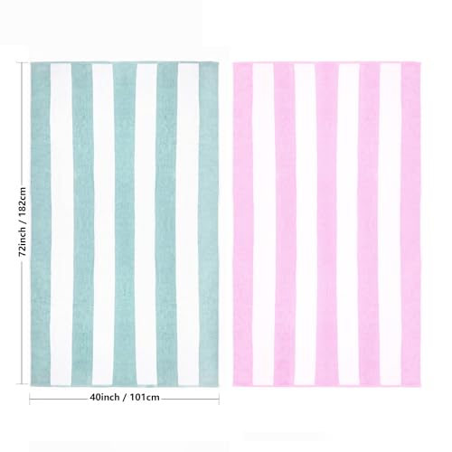 CLOWOOD Plush Oversized Beach Towel - Cotton 40 x 72 Inch Large Thick Aqua Striped Cabana Pool Swimming Towel