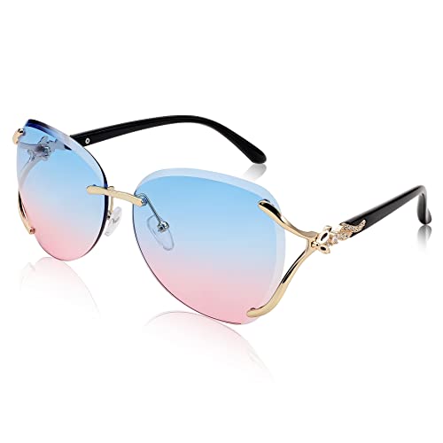 FEISEDY Classic Rimless Sunglasses Women Metal Frame Diamond Cutting Lens Ladies Large Fox Shades B4110