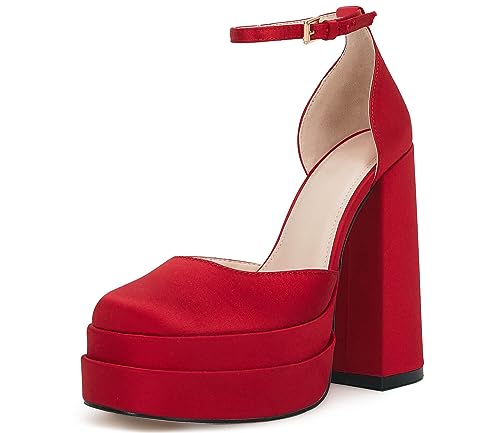 VETASTE Womens Platform Heels Chunky High Heels Ankle Buckle Strap Pumps Party Wedding Dress Shoes Black
