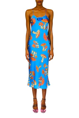 Rodarte, Teal Mushroom Printed Silk Satin Slip Dress, 2, Blue