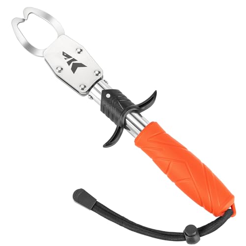 KastKing Paradox 9" Lip Grip, Corrosion-Resistant Stainless Steel Fish Landing Tool with Non-Slip Elastomer Handle, Easy-Use Trigger, Swivel Jaws, and Adjustable Wrist Strap for Secure Fishing