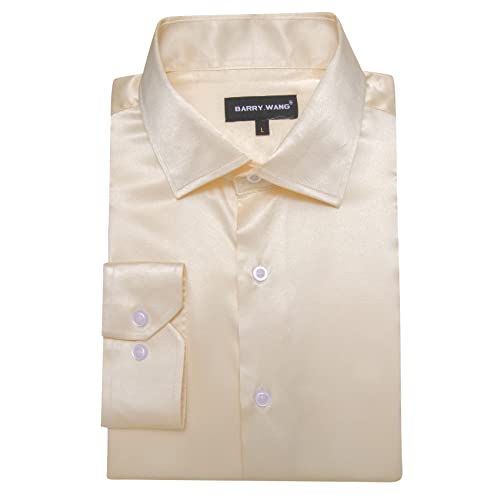 Barry.Wang Men Dress Shirt Button Down Wrinkle-Free Long Sleeve Shirts Solid Formal Wedding Regular Fit Tops