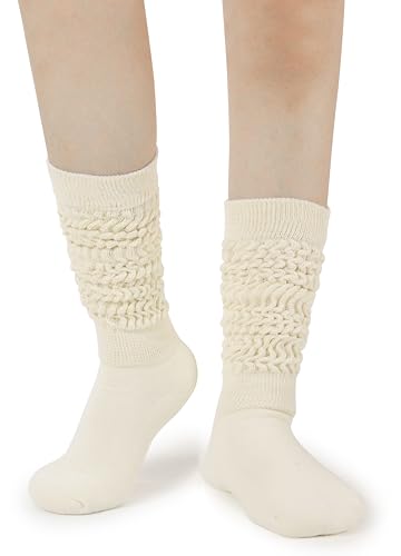 BomKinta Slouch Socks Women Thigh High Boot Socks Soft Scrunch Socks Size 5-11 3 Pair Pack Black White Cream