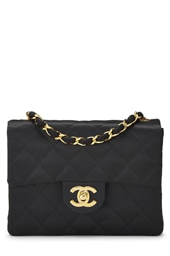 Chanel, Pre-Loved Black Quilted Satin Half Flap Mini, Black