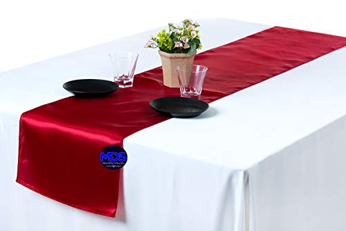 MDS 5 PCS Satin Table Runners 12 x 108 Inch Charmeuse Sateen Silk Table Runner for Indoor Outdoor Wedding Reception Birthday Graduation Party Event Banquet Dining Table Decoration - Ivory