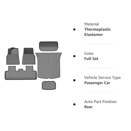 SUPER LINER Floor Mats for Tesla 5-Seat 2021-2023 2024 Custom Fit All Weather TPE Cargo Liner Cargo Trunk Accessories (Does NOT fit 7-Seat)