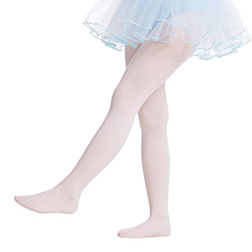 Frola Tights for Girls 40 Denier Semi Opaque Soft Pantyhose Ballet Dance Panty Footed Tights(4-6 Years,White)