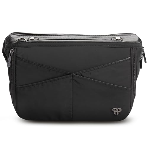 Littbag Handbag Organizer with Patented LED & Auto 60-sec Shutoff - Featured in Oprah's Favorite Things – Purse Organizer with 12 Compartments, Clear Pockets, Zippered Privacy Pocket & More (Black)
