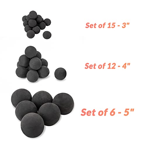 Skyflame Ceramic Fire Balls, Set of 15 Round Fire Stones Set for Indoor and Outdoor Fire Pits or Fireplaces Accessory, 3 Inch, Black