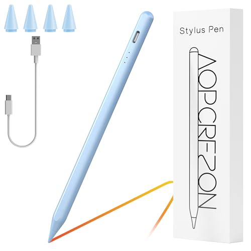 AOPCREZON Stylus Pen for iPad,Palm Rejection Tilt Sensitivity Fast Charging Pencil Work for 2018 Or Later iPad 10/9/8/7/6th Gen,Pro 12.9&11",Air 5th/4th/3rd Gen,4 Replacement Nibs (Blue)