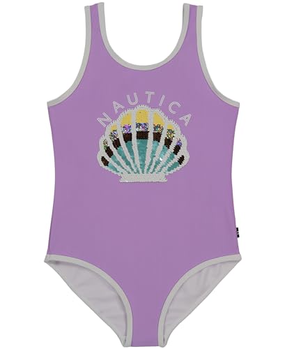 Nautica Girls' One-Piece Swimsuit with UPF 50+ Sun Protection, Quick Drying Bathing Suit, Prism Pink