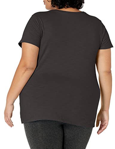 Just My Size Women's Short Sleeve Shirred V-Neck Tee, Black, 1X